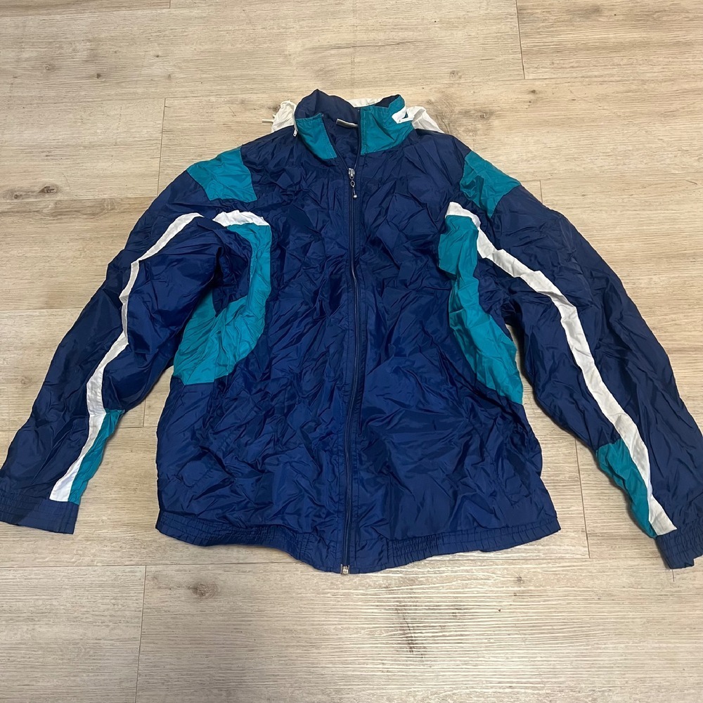 Macgregor‎ Windbreaker Nylon Jacket With Hood Size L 90s Vtg Blue Mens Golf